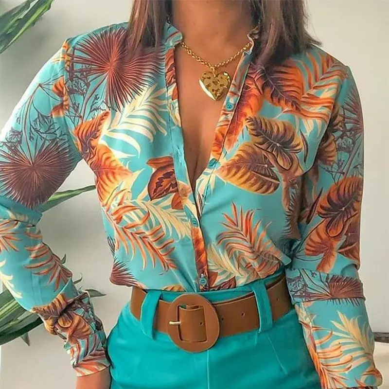 New Arrivals 2022 Women Blouses Shirts Fashion Casual Long Sleeve Floral Print Ladies Blouses and Tops