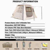 Tente de glamping gonflable portable de luxe avec tissu Oxford imperméable, pompe intégrée et utilisation quatre saisons