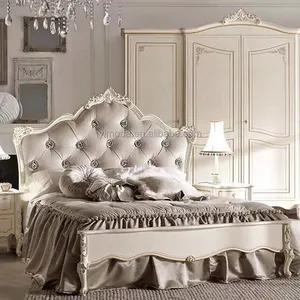 Gaya ukiran klasik furnitur Rococo buatan tangan padat ukiran kayu tempat tidur putri mawar chesterfield