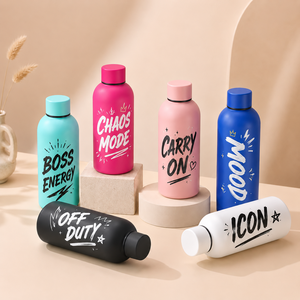 Colorful Stainless Steel Vacuum Insulated Water <b>Bottle</b> with Custom Art Font Design for Camping Promotion & Wholesale - Product Image 5