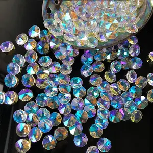 Toptan çeşitli renk 14mm Ab K9 kristal cam çiçek avizesi parçaları sekizgen Faceted muhteşem sekizgen boncuk