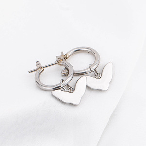 Pendientes de aro con forma de corazón y alas de acero de titanio, pendientes colgantes a la moda para mujer, primavera 2021 - Product Image 3