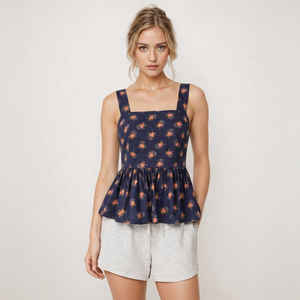 Blusa Casual de Verano sin Mangas con Estampado Floral para Mujer, 100% Algodón Transpirable, Diseño Peplum, Proveedor OEM/ODM - Product Image 1