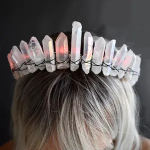 Boho Design de mode d'été sirène LED en cristal, [Quartz brut clair Aura cristal] couronne lumineuse