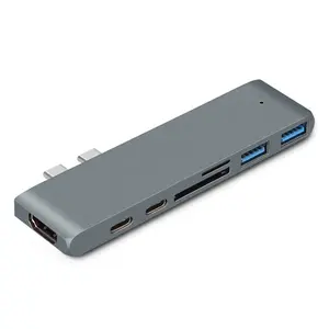 Adaptador de concentrador <span class=keywords><strong>USB</strong></span> <span class=keywords><strong>3</strong></span>,1 tipo <span class=keywords><strong>C</strong></span> portátil Estación de acoplamiento 7 en 1 con ranura para Lector 4K <span class=keywords><strong>Thunderbolt</strong></span> <span class=keywords><strong>3</strong></span> TF SD Protección óptima para computadora portátil - Product Image 1