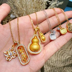 Kalung liontin perak pelat emas asli mewah elegan untuk wanita Chinoiserie mode kelas atas Vintage tahan lama baru - Product Image 4