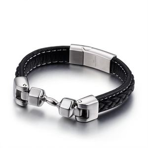 2024 High Quality Custom Stainless Steel <b>Men</b> Leather Fitness Gym <b>Bracelets</b> - Product Image 1