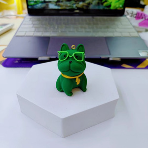 Porte-clés en résine de bouledogue français avec lunettes de dessin animé, artisanat, décoration de sac, statues de chien mignonnes, porte-clés de voiture exquis, accessoire de sac, ornement - Product Image 1