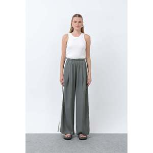 Pantalon pour femme avec bordure latérale en gros-grain et taille élastique -32302PNT - KHAKI-ECRU - Product Image 3
