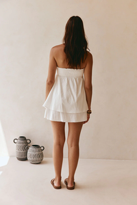 Boho Style Women's <strong>Strapless</strong> Mini Dress White Smocked Layered Ruffle Flared Short Dress Casual Beach <strong>Sundress</strong> for Ladies - Product Image 2