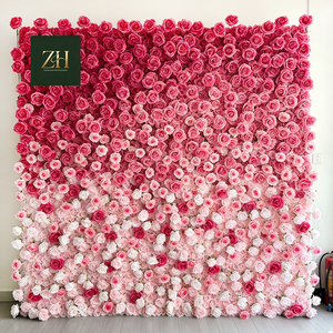 ฉากหลังดอกไม้กุหลาบสีชมพูแบบม้วนเก็บได้ ขนาด 8 ฟุต x 8 ฟุต ทำด้วยมือ สำหรับตกแต่งงานแต่งงานและร้านอาหาร - Product Image 2