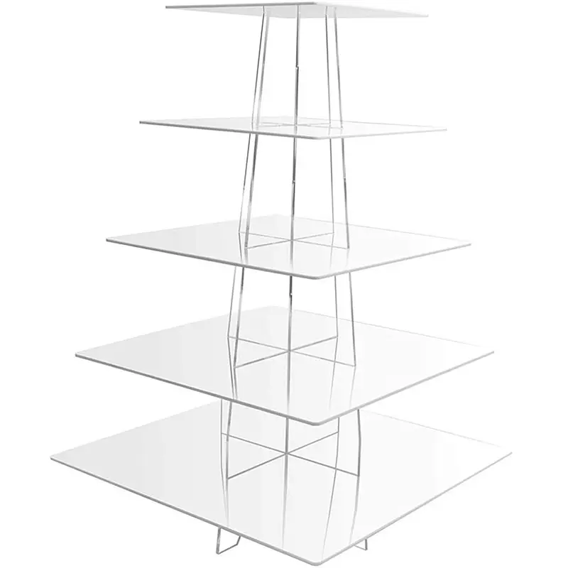 Hot Sale 1-3-5 Tier Square Cup Cake Stands Transparent Acrylic Cupcake Stand For Wedding Home Birthday Festival Party