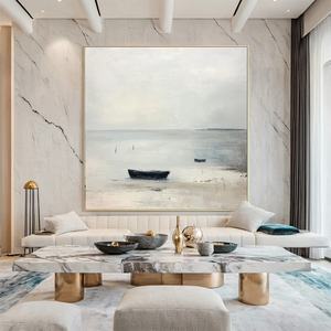 Peinture à l'huile paysagère de plage élégante Ocean Whisper, peinture murale artisanale sur toile pour une décoration intérieure sophistiquée - Product Image 5