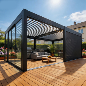 Pavillon en aluminium avec toit rigide, panneaux latéraux isolés, mur d'intimité, salon extérieur, cuisine, bar, salon, portes coulissantes en verre - Product Image 1