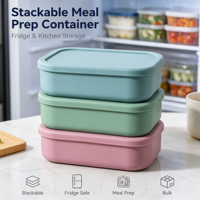 Boîte à lunch empilable en silicone de qualité alimentaire, conteneur à 2 compartiments avec couvercle pour le rangement et les ensembles de conservation en cuisine