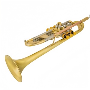 Trompeta Profesional de Alta Calidad en Si bemol, Acabado Mate Cepillado, Cuerpo de Latón, Llave de Agua <span class=keywords><strong>Amado</strong></span>, Lacado Tricolor Dorado para Músico Profesional - Product Image 4