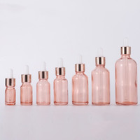 Emballage cosmétique de luxe en verre rose de 5ml 10ml 15ml 20ml 30ml 50ml 100ml flacon compte-gouttes de sérum d'huile essentielle avec dessus en or rose