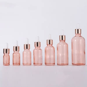 Lujo 5ml 10ml 15ml 20ml 30ml 50ml 100mL Envase cosmético de vidrio Rosa Botella cuentagotas de suero de aceite esencial con tapa de oro rosa - Product Image 3