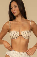 Ensemble bikini personnalisé pour femme avec soutien-gorge à armatures et col rond, et jupe-short - Maillot de bain deux pièces à imprimé floral et bordure en dentelle