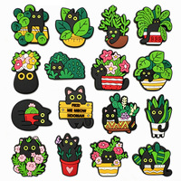 Groothandel Schattige Groene Blad Cactus Bloem Kat PVC Zachte Rubberen Schoenen Decoratie DIY Craft Accessoires Gepotte Zwarte Kat Schoenen Charms