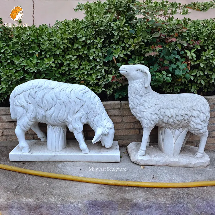 庭の刻まれた動物の彫刻大きな石の子羊の大理石の羊の彫像販売のため