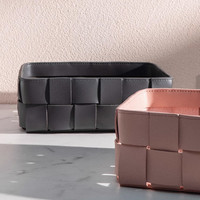 Panier en cuir PU tressé fait main de style nordique, boîte de rangement rectangulaire tendance pour bureau, organisateur de bureau décoratif pour la maison et le bureau