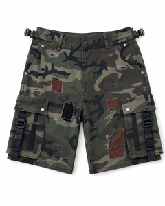 Pantalones Cortos de Mezclilla Desgastados con Logotipo Personalizado, Pantalones Cortos Acampanados con Parches Bordados y Pedrería, Ropa Urbana de Marca Privada para Hombre - Product Image 3