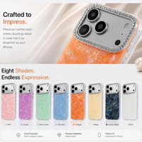 Funda de Teléfono Iridiscente con Diseño de Mármol Oscuro, TPU+PC, con Cristales de Imitación, Lente de Cámara con Brillo Reflectante, para iPhone 17 Pro Max