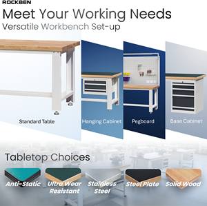 ROCKBEN Heavy Duty Aço Bancada Oficina Garagem Bancada com Armazenamento Modular Bancada Resistente Workstation Eletrônico - Product Image 3