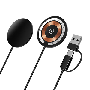 Chargeur sans fil magnétique transparent 2026 en vogue, adaptateur portable circulaire, station de charge de bureau, port Type-C vers <span class=keywords><strong>USB</strong></span>-A - Product Image 2