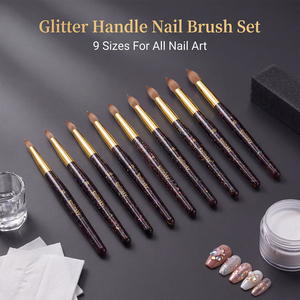 Luxury 9 Size Kolinsky Acrylic <b>Nail</b> Brush Kit Black Glitter Resin Handle for Powder <b>Nail</b> <b>Extension</b> - Product Image 6