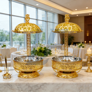 웨딩 파티 연료 가열 뷔페 케이터링 음식 보온기 뷔페 골든 샤핑 행잉 골드 브래스 차핑 디쉬 - Product Image 1