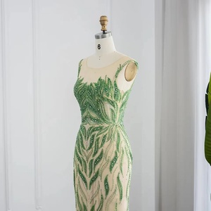 Gaun Malam Putri Duyung Nude Hijau Dubai 2023 Gaun Formal <span class=keywords><strong>Prom</strong></span> Panjang Manik-manik Elegan untuk Pesta - Product Image 5