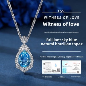 Collar de Plata 925 Corazón del Mar con Cadena de Espiga y Topacio Natural, Regalo de Cumpleaños de Lujo para Novia - Product Image 2