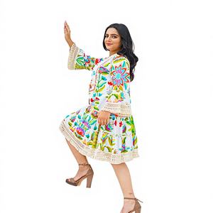 Vestido Midi Bohemio con Estampado Floral, Cuello en V, Elegante para el Verano, Vacaciones y Fiestas, Ligero, Cintura Natural, Ecológico - Product Image 1