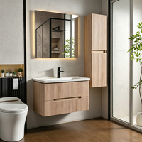 Meuble-lavabo moderne en bois massif avec miroir et vasque en céramique inclus