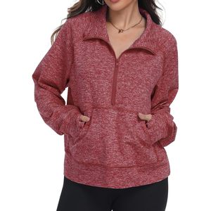 Sudadera de forro polar con media cremallera para mujer, estilo oversize con bolsillo canguro, ropa deportiva para uso diario - Product Image 2