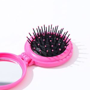 Wholesale Travel Round Folding Pocket Mini Comb <b>Compact</b> Massage Women and Girls Hair Brush With <b>Mirror</b> - Product Image 3