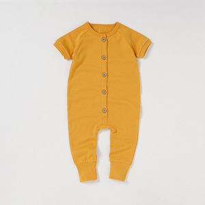 Romper bayi kasual, Jumpsuit lengan pendek penutupan kancing katun organik untuk perdagangan asing musim semi musim panas - Product Image 5