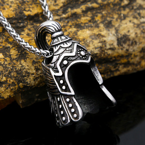 yunnique Stainless Steel Warrior Helmet Pendant Necklace Geometric Design Japanese Korean Style Fashion Jewelry - Product Image 1