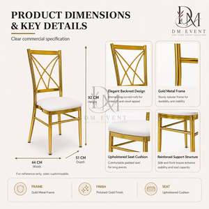 Narrow X Cross Back Gold Stainless Steel Wedding <b>Chair</b> with <b>White</b> Cushion for Banquet and Hotel Events Wholesale Seating - Product Image 4