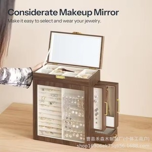 Solid Wood Jewelry <b>Box</b> Storage With Lock Rectangle Multipurpose Jewelry Organizer - Product Image 2