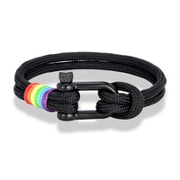 Bracelets de sauvetage d'urgence en plein air faits à la main Double couche Milan Cord Bracelets noirs en acier inoxydable PVD fermoir en forme de U