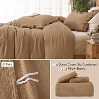 Ensemble de housse de couette 3 pièces en mousseline de coton 100% exquise garniture à volants marron léger respirant pour chambre à coucher literie opulente
