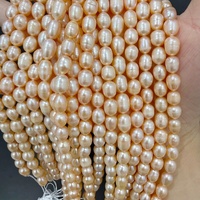 Chaîne de perles de culture d'eau douce de Zhuji, qualité AA, forme riz, 7-8 mm, couleur rose, perles semi-finies pour la fabrication de bijoux