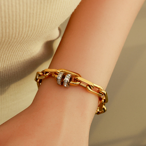 Ювелирный набор YF5136, новая модель, водонепроницаемый, из нержавеющей стали, с покрытием из 18-каратного золота, массивная цепь, застежка-пружинка, массивный браслет и колье. - Product Image 5