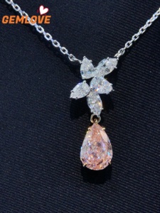 GEMLOVE Women's White Gold Diamond <b>Necklace</b> Pear Cut Fancy Color GIA Certified Romantic Wedding Jewelry - Product Image 6