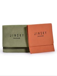 Conteneur de bijoux portable en microfibre de luxe Jinsky avec logo personnalisé, ouverture d'anneau à rabat, sac de rangement texturé - Product Image 4