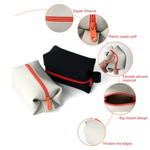 Sac de maquillage en silicone tendance pour femmes, grande capacité, étanche, pochette de voyage rectangulaire pour un usage quotidien - Product Image 5