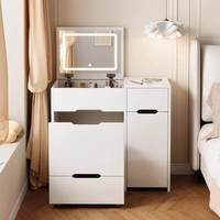 Meuble de maquillage moderne au design épuré avec miroir et tiroirs lumineux pour chambre à coucher, coiffeuse en bois pour filles et jouets